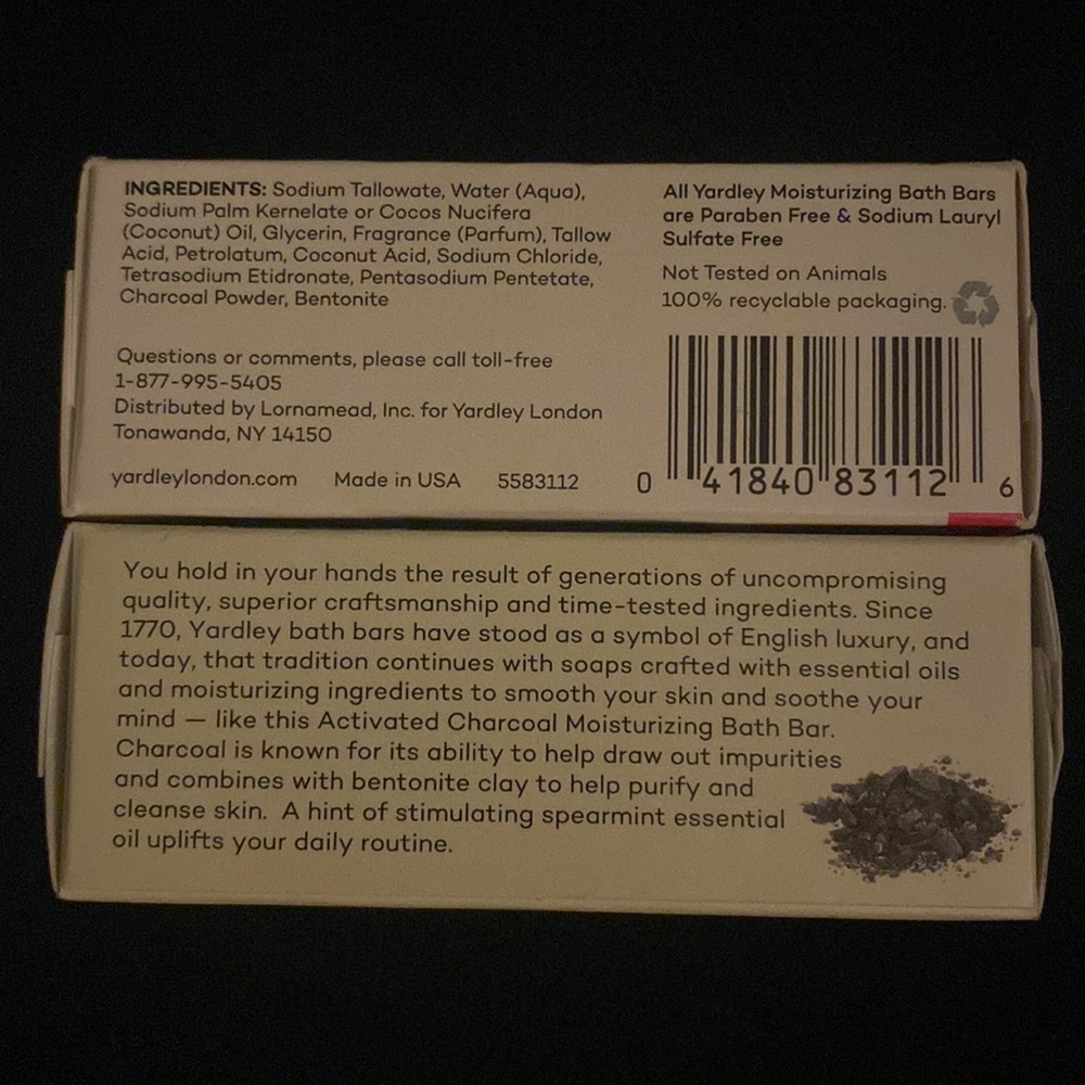 Bundle of 2 YARDLEY LONDON Activated Charcoal Moisturizing Bath Bar - Picture 5 of 5